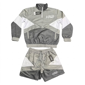 Conjuntos de Chaqueta Cortavientos Sublimada Unisex, Estilo Deportivo con Estampado Personalizado, Chaqueta Transpirable a Prueba de Viento con Cierre de Cremallera y Pantalones Cortos para Adultos - Product Image 1