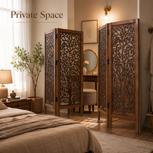 Handmade Wooden Room Divider Folding Privacy <b>Screen</b> Decorative Carved <b>Partition</b> Panel | Freestanding Home Office Decor Divider - Product Image 4