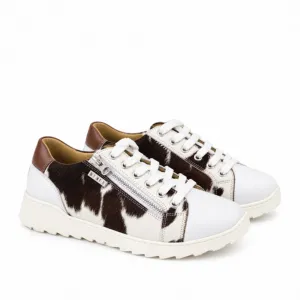 Zapatillas de Mujer de Piel de Oveja Marrón con Cremallera Lateral, Soporte de Arco Acolchado, Puntera Blanca y Suela Gruesa Crema, Zapatos Casuales de Moda - Product Image 1