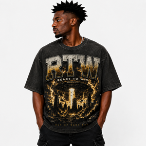 เสื้อยืดโอเวอร์ไซส์ผู้ชาย RTW Ready To Win แขนสั้น พิมพ์ลาย คอกลม สไตล์สตรีท ผ้าคอตตอนเจอร์ซีย์ ทรงพอดีตัว - Product Image 6
