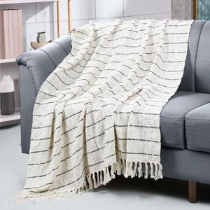 100% Cotton Personalized Modern Simple Geometric Pattern Throw Blanket Large Size Sofa Bed Home Decor Black White Woven <b>Hotels</b> - Product Image 4