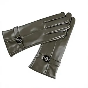 Gants de conduite longs en cuir pour femmes Opera, gants d'hiver thermiques chauds à doigts entiers avec boucle ronde - Product Image 1