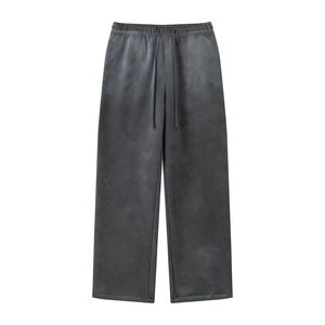 Pantalon de survêtement streetwear de luxe personnalisé pour homme, coupe droite, en molleton, taille élastique, effet délavé, respirant, coupe ample - Product Image 1