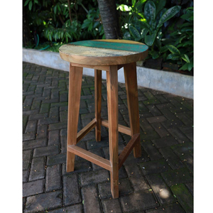 <b>Round</b> Bar <b>Stool</b> Teak Recycled Wood in Painted Finish Non-Foldable for Home Bar and Outdoor Use - Product Image 1