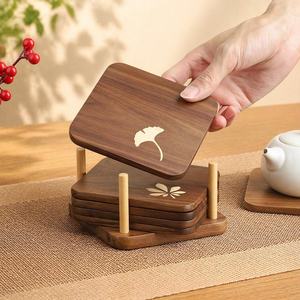 Ensemble de sous-verres en bois, design feuille, antidérapant, durable, diamètre 300 mm, sous-verres modernes pour la protection des tasses à thé, maison, restaurant - Product Image 5