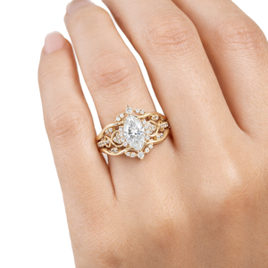 Wholesale Fine Ring Marquise Round Lab Grown Diamond Ring 14K 18K Solid Gold Vintage Engagement Ring Pave Set Bridal Jewelry - Product Image 5