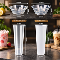 Gobelet 2-en-1 en PP de 700 ml avec plateau, contenant jetable pour poulet frit, fruits et plats à emporter (hotpot)