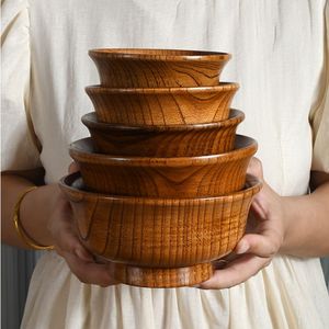 Bol en bois de jujube massif à longue tige pour thé au lait, bol à riz de restaurant, bol de cuisine - Product Image 1