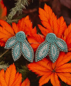 Pendientes de cuentas de semilla de hoja turquesa, diseño Floral azul, borde de diamantes de imitación, joyería con cuentas, pendientes llamativos, moda de fiesta elegante - Product Image 3