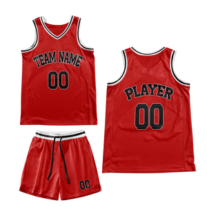 Conjunto de Uniforme de Baloncesto Retro Rojo Personalizado, Jersey y Pantalones Cortos Lisos, Nombre y Número del Equipo, Diseño Clásico - Product Image 2
