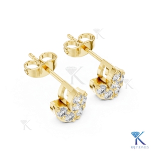 ต่างหูเพชรเลียนแบบรูปดอกบัว ประดับเพชร 6 เม็ด ทองคำแท้ 14K 18K เครื่องประดับผู้หญิงชั้นดี ของขวัญวันครบรอบแต่งงาน - Product Image 4