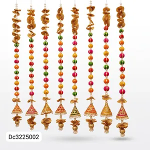 Guirlande murale décorative en tissu perlé multicolore avec pompons de perles pour Diwali et mariages - Product Image 5