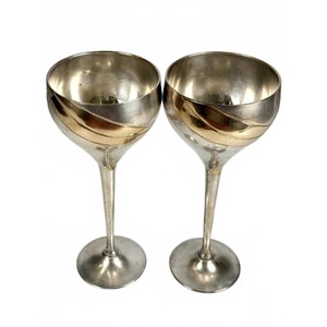 Vintage Stainless Steel Cocktail <b>Goblets</b> Gold Rimmed Handmade Bell Shape Party <b>Wine</b> Glasses Set of 2 - Product Image 2