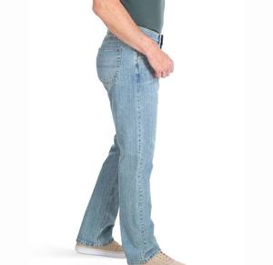 Jean en denim délavé coupe droite pour homme, taille mi-haute, fermeture boutonnée, pantalon décontracté 100 % coton tissé anti-rétrécissement - Product Image 2