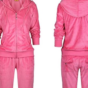 Conjunto de Pijama de Terciopelo Rosa para Mujer, con Capucha, Manga Larga, Pantalón Largo, Cálido para Invierno, con Bolsillos, Corte Regular, Color Sólido - Product Image 3