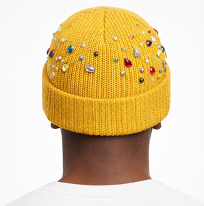 Gorro de Punto Jacquard Multicolor con Pedrería, Gorro de Invierno Unisex con Adornos de Diamantes de Imitación, Gorro de Punto con Puño Acanalado - Product Image 3