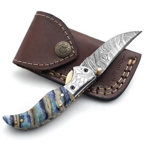 Navaja de bolsillo plegable de acero de Damasco hecha a mano con un hermoso mango, cuchillo de supervivencia, envío directo. - Product Image 2