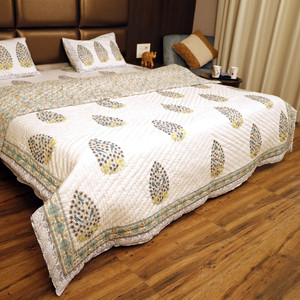 Bohemian Floral Print Organic Cotton <b>Quilt</b> <b>Bedspread</b> Soft Touch Woven Queen Size Handmade Bedding Set Washable Home Use - Product Image 3