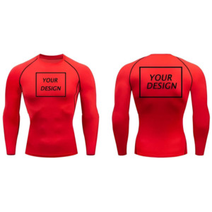 T-shirt de compression à manches longues pour homme, couleur unie, séchage rapide, coupe classique, col rond, 300g, respirant, écologique, 100% coton - Product Image 5
