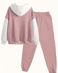 Men's Pink Color Blocking Hoodie Sweatpants Set Casual Winter Wear French Terry Knitted Fabric Breathable 380g Polyester/Cotton - Product Image 3