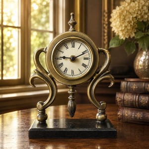 Horloge de bureau traditionnelle en laiton, design circulaire, mouvement mécanique, affichage par aiguilles, sonnerie horaire, sonnerie silencieuse - Product Image 4