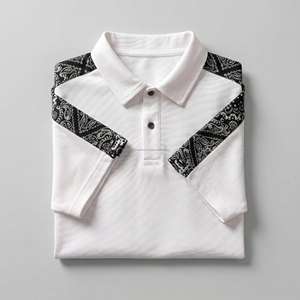 Polo homme personnalisé avec logo, imprimé bandana cachemire, empiècements aux épaules, en coton piqué respirant, manches courtes, pour le golf, été - Product Image 6
