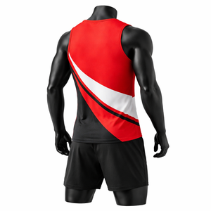 Conjunto Deportivo Unisex Rojo/Negro, Chaleco sin Mangas y Pantalones Cortos con Cordón, Franja Blanca, Secado Rápido, Impresión Digital, Nombre y Número Personalizables - Product Image 4