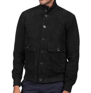 เสื้อแจ็คเก็ตบอมเบอร์หนังกลับสีดำสำหรับผู้ชาย - Product Image 2