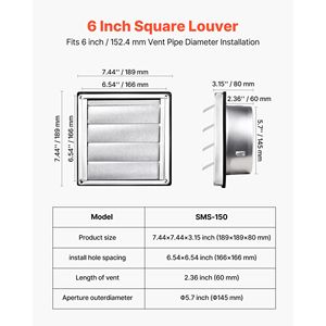 Copertura per Ventilazione a Parete in Acciaio Inox Premium da 6 Pollici, Griglia Quadrata per Condizionatore con Guarnizione in Gomma Fonoassorbente - Product Image 2