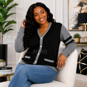 HMR Sisterhood Sorority – Nouveau cardigan en acrylique à col en V pour l'automne et l'hiver, veste décontractée en tricot à carreaux coupe ample - Product Image 4