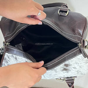 Bolso de mano estilo Speedy de cuero repujado a mano de piel de vaca occidental para mujer, bandolera de cuero con pelo, bolsos de lona medianos - Product Image 6