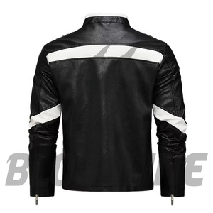 เสื้อแจ็คเก็ตหนัง PU สีดำสำหรับผู้ชาย คอตั้ง ทรงเข้ารูป สไตล์นักขี่มอเตอร์ไซค์ พิมพ์ลายตัวอักษร ปิดด้วยซิป เหมาะสำหรับใส่ในฤดูใบไม้ร่วง - Product Image 3