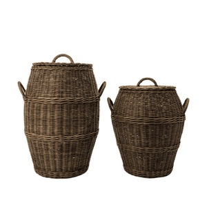 Handwoven Rattan <b>Storage</b> <b>Basket</b> Rustic Round Shape With Lid Sustainable Home Organizer <b>Basket</b> Wholesale Bulk Factory Supply - Product Image 1