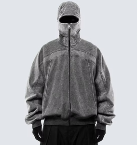 Veste polaire à capuche oversize pour homme, coupe-vent, fermeture éclair, couleur unie, manteau chaud d'hiver, coupe régulière, sweat-shirt tricoté - Product Image 4