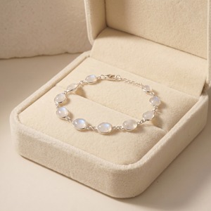 Natural Rainbow Moonstone Classic Bracelet 925 Sterling Silver Adjustable Link Gemstone Jewelry Minimalist Dainty <b>Gift</b> For Her - Product Image 1