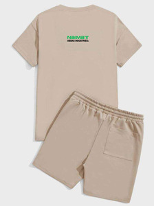 Ensemble short et haut pour homme Naimat Abbas Industries, couleur unie, style décontracté avec cordon de serrage à la taille - Product Image 3