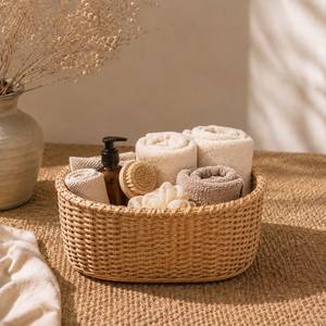Handmade Rattan Woven Round Storage Basket <b>Nursery</b> Organizer Baby Toy Holder Living Room Home Decor - Product Image 3