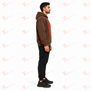 Tlierwear Men's Brown Drop Shoulder <b>Hoodies</b> With <b>Red</b> Skeleton Hands Print Casual Fleece Pullover Regular Fit Autumn Wear - Product Image 2
