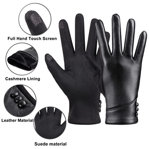 Guantes de Cuero Vintage con Pantalla Táctil para Invierno, Guantes de Moda para Mujer de Piel de Oveja Genuina, Suaves, para Deportes, Actividades al Aire Libre, Fiestas, Viajes - Product Image 2