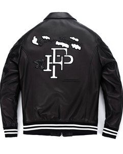 OEM Custom Logo & Embroidery Wholesale Premium Leather Canvas Breathable Winter Men V-neck Crystal Varsity Jacket Front - Product Image 2