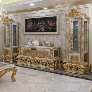 Juego de Sofás Seccionales en Forma de L de Diseño Europeo con Detalles Tallados, Cubierta de Madera Sólida, Ecológico y Duradero para Sala de Estar - Product Image 5