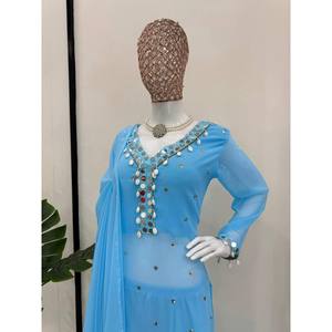 Ensemble de costume pour femme de créateur avec séquence de fils et travail de miroir réel - Product Image 2