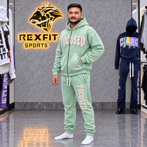 custom Applique Full Zip Tracksuit for Men Rhinestone Fleece Hoodie <b>Cuffed</b> <b>Joggers</b> Washed Winter Wear Custom Label Sets - Product Image 3