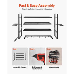 Scaffale da Garage a 4 Livelli con 4 Supporti per Trapani e Porta Cacciaviti per Organizzazione Utensili - Product Image 6