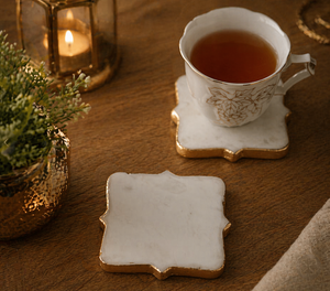 Handmade White Marble <b>Square</b> Coasters Gold Edge Drink Coasters Luxury Dining <b>Table</b> Decor Modern <b>Kitchen</b> Accessories - Product Image 2