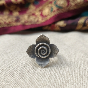 DIVYORO SPIRAL PETAL Women's Brass Oxidized Silver Modern Flower <b>Ring</b> for Birthday & Anniversary - Product Image 2