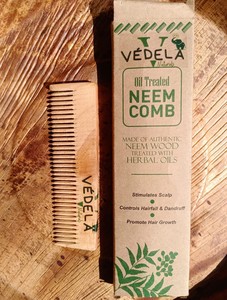 Peigne à cheveux Vedela en bois de neem naturel à long manche, anti-statique, anti-chute, outil de soin des cheveux, utilisation hôtelière, 48/30 - Product Image 4