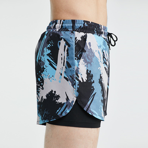 Shorts de bain pour hommes à séchage rapide, couleur unie, avec logo frontal, taille mi-haute, fermeture boutonnée, respirants, style sportif, en Spandex/Coton - Product Image 3