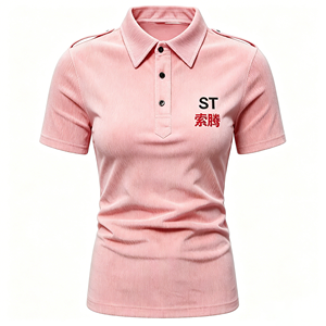 Camisa de Pana Rosa Sólida para Mujer, Manga Corta, Cuello con Botones, Logotipo Personalizado Bordado, Uniforme Casual - Product Image 1