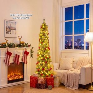 Albero di Natale a Matita Pre-Illuminato da 6/7/8 Piedi con 120/150/200 Luci LED Bianco Caldo e 8 Modalità - Product Image 2